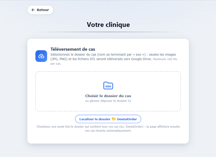 Téléversement des fichiers du cas dans l'espace client